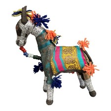 Vtg 1960's INDIAN HANDMADE RAJASTHAN Multicolor Fabric PATCHWORK Horse 15