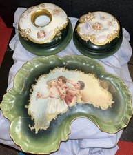 Antique Hand Painted CHERUBS Putti Limoges J.P. France Dresser Set Signed 1899 picture