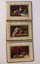 3 Vtg Italian Florentine Gilt Wood Wall Plaques Still Life Imports Unlimited Art picture