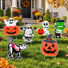 6 Pack Halloween Yard Signs Pumpkin Ghost Monster Yard Stakes Outdoor Lawn Decor picture