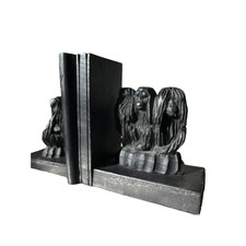 Vintage Pair Wood Carved Monkey Chimpanzee Bookends Ghana Black Set Of 2 Decor picture