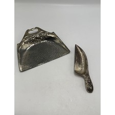 Vtg Made in Japan Silent Butler Crumb Tray and Scoop Set Repousse Fruit Metal picture