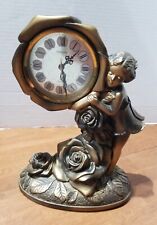 Antique Bronze Citizen/Quartz Mantel Clock - Girl/Roses Made in Japan picture