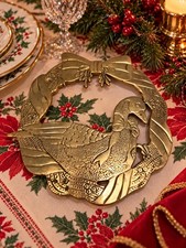Vintage Brass Goose Trivet – Decorative Bow Accent picture
