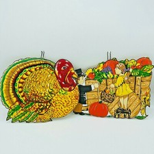 1989 YDC Thanksgiving Turkey & Pilgrims Wheelbarrow Pot Holders  picture