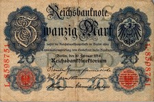 1914 Germany 20 Mark Reichsbanknote L.8598751 WWI Era German Bank Note picture