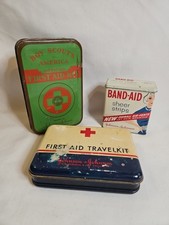 Vintage First Aid Tins Lot of 3 Boy Scouts Johnson & Johnson Band-Aid picture