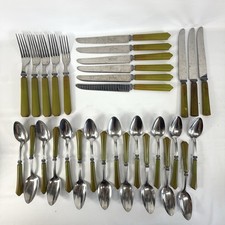 Vintage Robinson Knife Co & NS Avocado Green Flatware Bakelight? Art Deco 31 pc picture