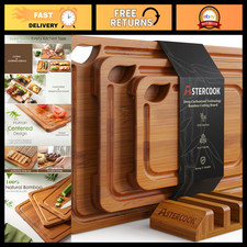 Astercook Deep-Carbonized Bamboo Cutting Boards for Kitchen with Wood Storage St picture