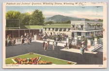 Vintage 1954 Wheeling Downs Paddock Jockeys Quarters Linen Postcard WV picture