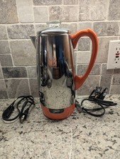 VTG Genuine Fiesta 12 Cup Electric Percolator Coffee Pot Chrome & Persimmon picture