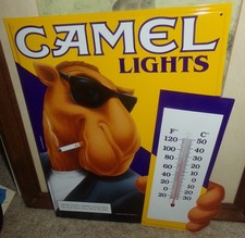 Vintage 1993 Joe Camel Lights Cigarette tin Sign advertising thermometer Unused picture