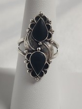 Navajo Onyx Teardrop Ring Black Sterling Silver size 7 Matte Stones picture