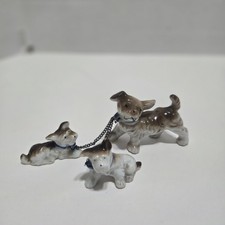 Vintage 1960s Porcelain Dog Family Figurine Mom w/ 2 Puppies on Chain Japan B1 picture