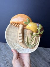 Vintage 1970s Ceramic Mushroom Ashtray Trinket Dish MCM Cottagecore Wall Plaque picture