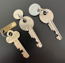 Vintage Mosler Safe Deposit Box Keys Lot of 3 Bank Vault Corrugated Metal Tags picture