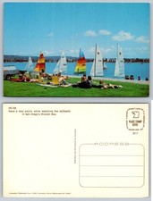 Vintage San Diego Mission Bay Sailboats Mirro-Krome Postcard picture