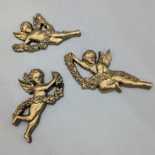 Set of 3 Vintage Syroco Gold Cherub Angel Hollywood Wall Hangings #3081 Made USA picture