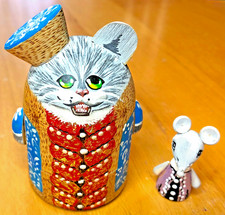 VTG Russian Matryoshka Cat And Mouse Nesting Doll Set Signed N. Trofimova RARE picture