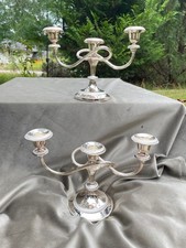 Vintage Pair Silver Plated 3-Light Candelabra Candle Holders picture