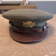 WWII Era US Army Air Corps USAAF Officer's Crushers Cap Hat WW2 Leather Visor picture