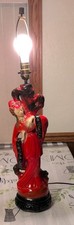 Vtg 1950’s Chalkware Geisha Table Lamp 28½ Tall w/shade 19