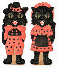 Antique 1920s German Halloween Die Cut Black Cats Pair 19.5