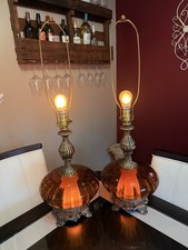 Vintage 1970s EF & EF Industries Amber Glass Lamps With Internal Night Lights picture