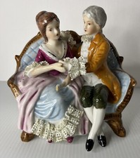 Victorian Couple Sitting on a Couch Unique Rare Vintage Ceramic Figurine picture
