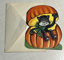 Vintage 1940s-50s A-Meri-Card Halloween Invitations NEW UNUSED Black Cat Pumpkin picture