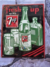 VINTAGE 7UP SODA PORCELAIN SIGN, 'FRESH UP WITH 7 UP' 12