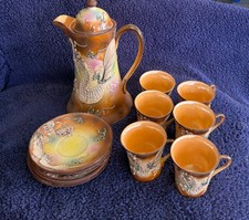 13 pc VTG Japanese Moriage Dragonware Chocolate Pot Tea Set Lusterware Orange picture