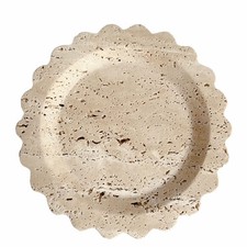 Travertine Marble Tray Round Scalloped Tray Small Serving Platter for Counter... picture