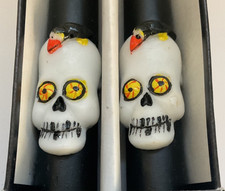 Vtg 1989 Halloween Skull Raven Black Taper Candles Skeleton Wax Gothic YDC 10