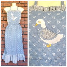 Full Apron Retro Blue Goose Country Kitchen Calico Prairie Farmhouse READ picture