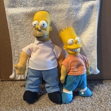 Vintage 1990 The Simpsons Homer & Bart Plush Stuffed Dolls Med Yellow Blue Org picture
