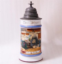 Antique German Porcelain Beer Stein Occupational Electrician w/Litho c.1890s picture