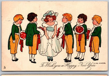 Tuck Sandford~Victorian Children w. Flowers~Antique 1907 New Year Postcard~r673 picture