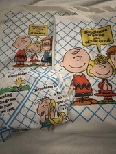 Vintage 1970s Peanuts and Gang Twin Bed Sheet Set Charlie Brown Snoopy picture