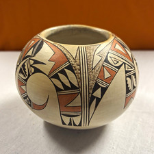 Handmade Hand Painted Native American Style Pottery Seed Jar, Signed, Geometric picture