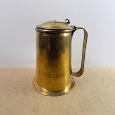 Antique c1890 English Brass Lidded Tankard Stein The Ship Inn Portlock picture