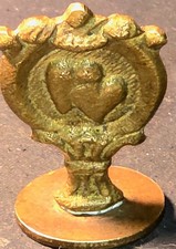 Vtg Mid-Century Italian Brass Double Heart Wax Seal Desk Stamp - Made in Italy picture