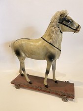 Rare Vintage German Horse Figure Paper Mache Wood Fur 19th Century Pull Toy Folk picture