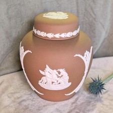Wedgwood Jasperware Ginger Jar Rare Taupe with Lid 4” Neoclassical England picture