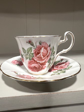 Adderley Antique tea cup and saucer, large pink cottage rose, England 1947 picture