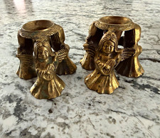 Vintage Angel Cherub Candle Holders Pair | Heavy Cast Metal | Ornate Gold Tone | picture