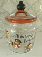 RARE PIER 1 PARK AVENUE PUPPIES Large Glass Halloween Treat Jar Dogs In Costumes picture