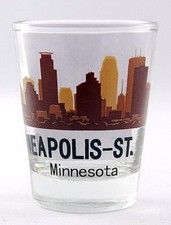 MINNEAPOLIS-ST.PAUL MINNESOTA SUNSET SKYLINE SHOT GLASS SHOTGLASS picture