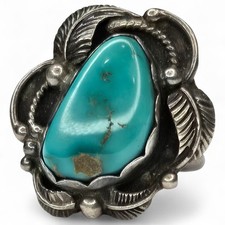 Les Baker Vintage Southwestern Sterling Silver Turquoise Ring Size 7 picture