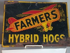Antique Vintage Hybrid Hog with Ear of Corn Tin Sign-OLD ORIGINAL picture
